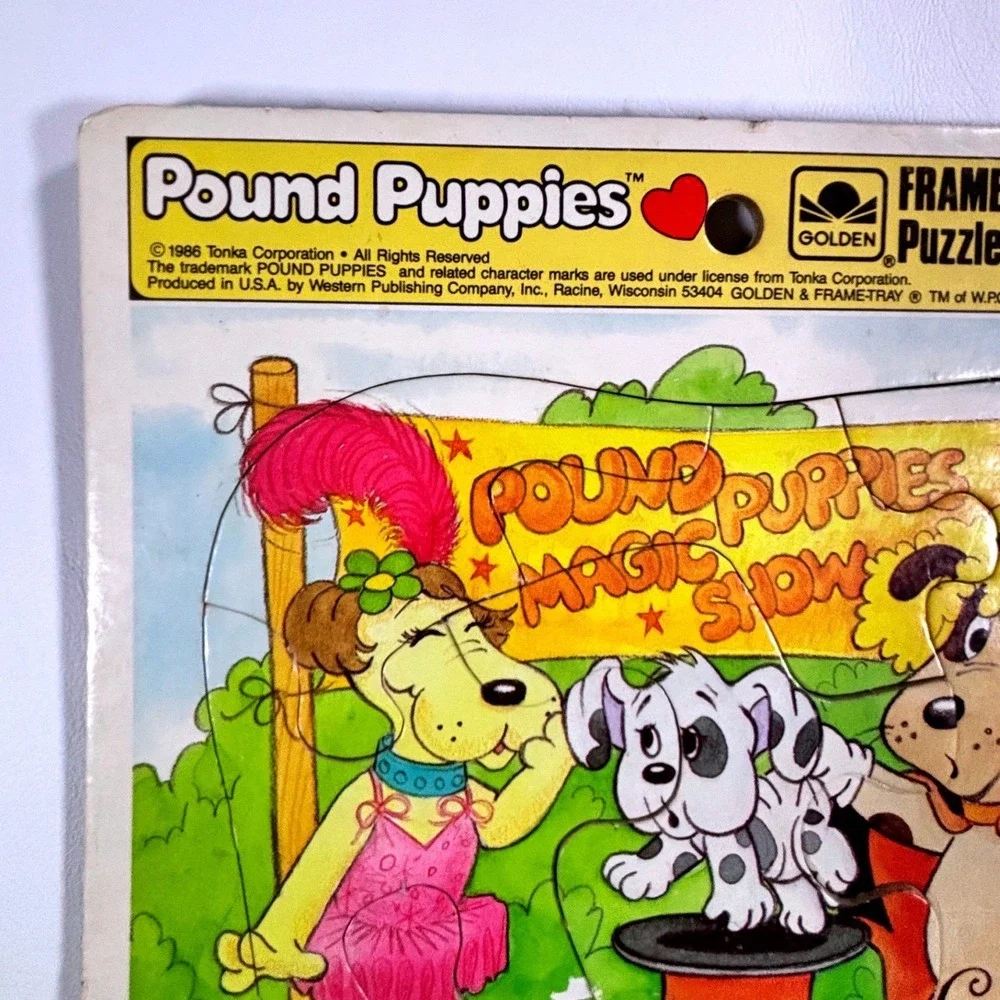 Vintage 1986 Pound Puppies Magic Show Golden Frame-Tray Puzzle Tonka 4612A